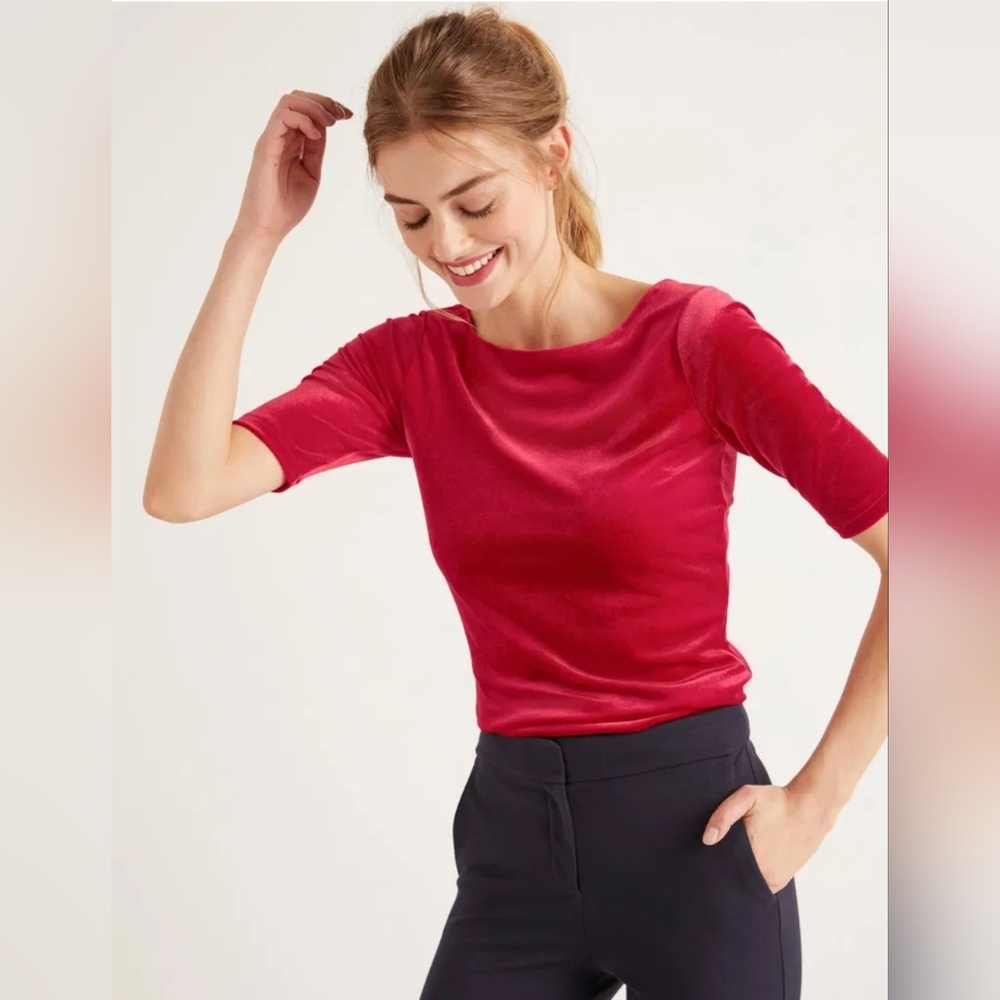 Boden laura red velvet scoopback ballerina top euc!